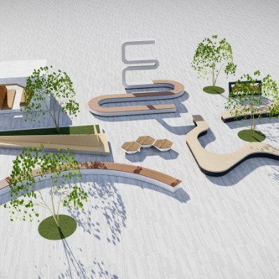  现代景观创意座凳公用椅su模型下载 