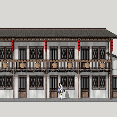  新中式乡村民居农家乐su模型下载 