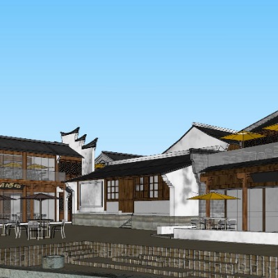  中式古村住宅su模型下载 