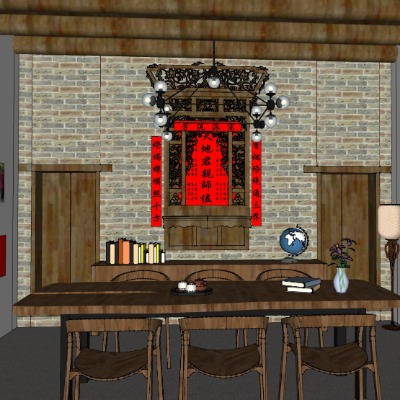  中式古建民居su模型下载 