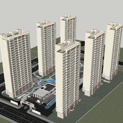  现代住宅小区鸟瞰su模型下载 
