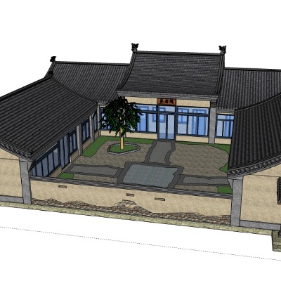  中式乡村敬老院su模型下载 