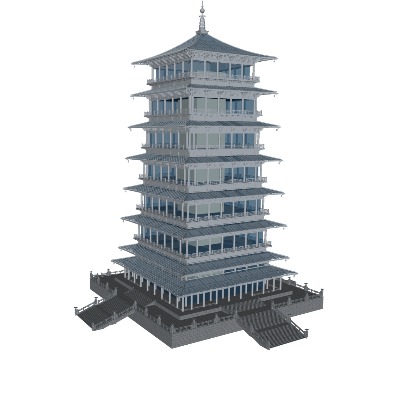  新中式古建塔楼su模型下载 