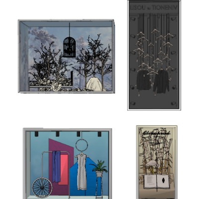  现代商店橱窗美陈su模型下载 