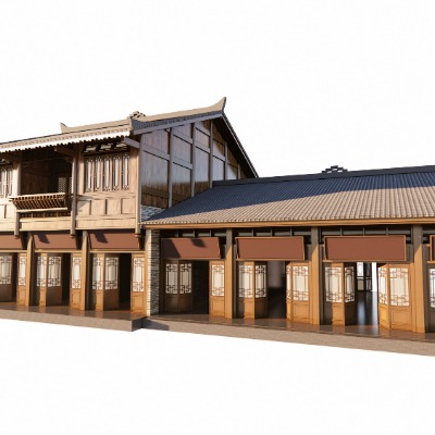  中式古建客栈建筑外观su模型下载 