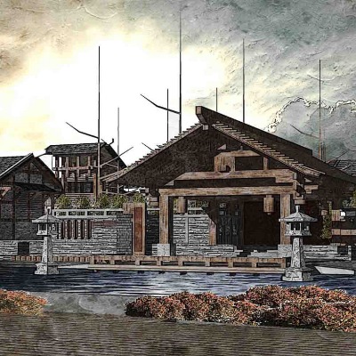  中式创意民宿仿古建筑su模型下载 