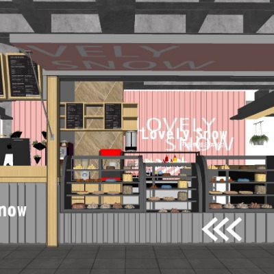  现代甜品店奶茶店su模型下载 