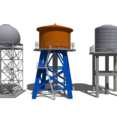  现代水塔水箱su模型下载 