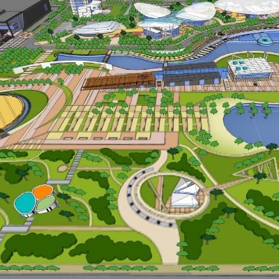  现代城市鸟瞰规划su模型下载 