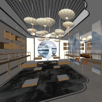  新中式烟酒茶专卖店su模型下载 