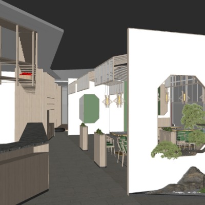  新中式中餐厅su模型下载 