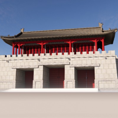  中式古建城门城楼su模型下载 