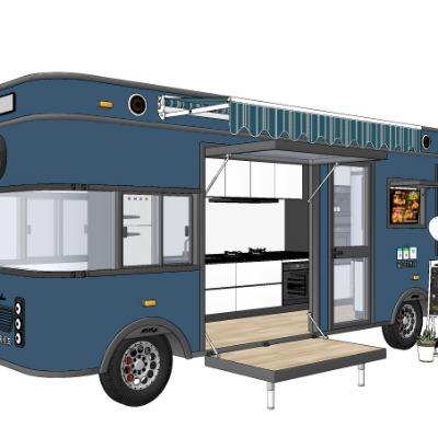  现代售货车移动摊位su模型下载 