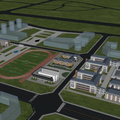  现代学校鸟瞰规划su模型下载 