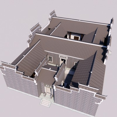  新中式徽派古建民居su模型下载 