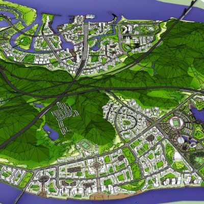  现代城市鸟瞰规划su模型下载 