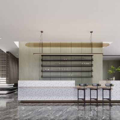  现代售楼处水吧台su模型下载 