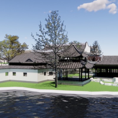  中式古建外观su模型下载 