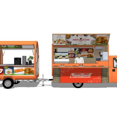  现代移动餐车小吃车su模型下载 