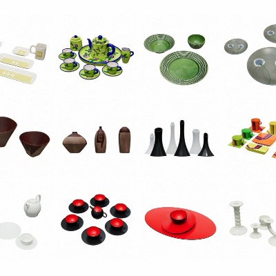  现代碗碟茶具餐具su模型下载 