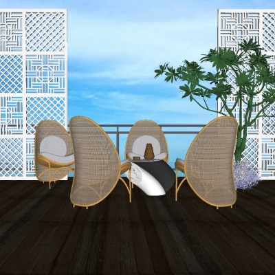  现代藤编户外椅su模型下载 