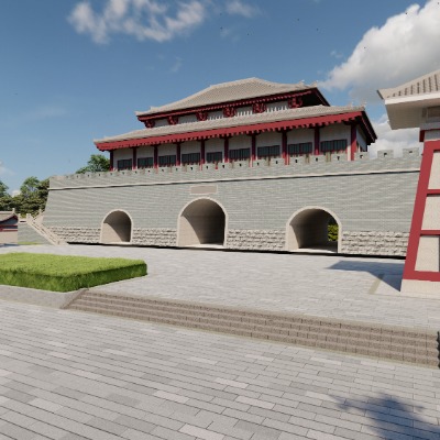  中式古建城门门楼su模型下载 