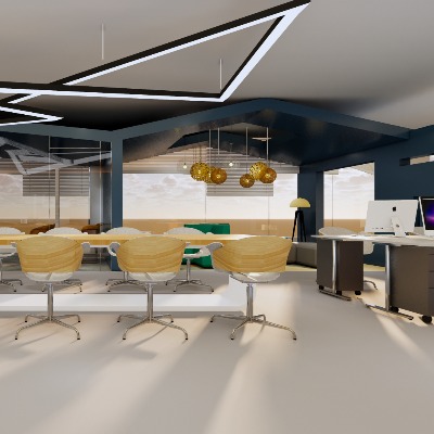  现代敞开式办公区su模型下载 