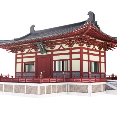  中式古建大殿外观su模型下载 