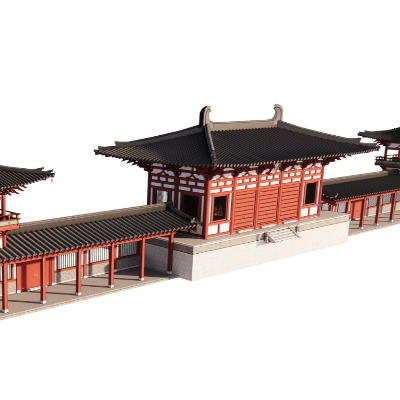  中式连廊古建外观su模型下载 