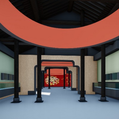  新中式文化展厅展馆su模型下载 