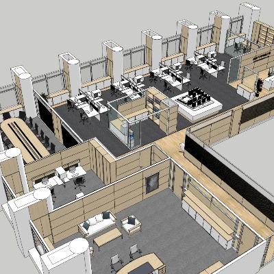  现代办公空间su模型下载 