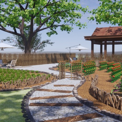  自然风菜园庭院景观su模型下载 