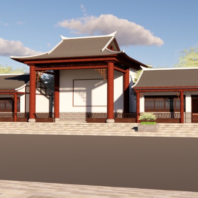  中式古建戏台su模型下载 