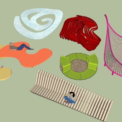  现代异形景观座椅公用椅su模型下载 