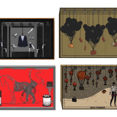  现代商店橱窗美陈su模型下载 