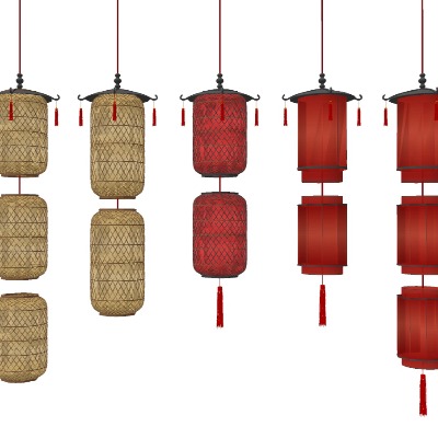  中式灯笼宫灯吊灯su模型下载 