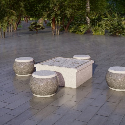  新中式象棋石凳公用椅su模型下载 