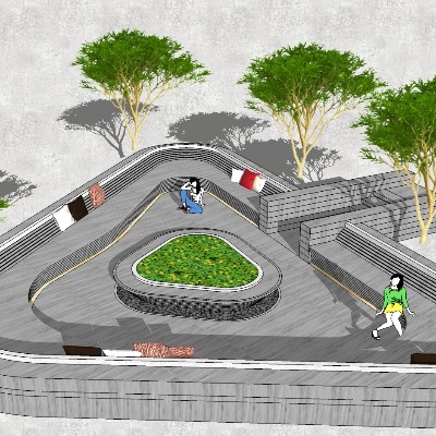  现代户外公用椅su模型下载 