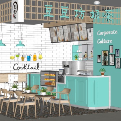  现代甜品店奶茶店su模型下载 