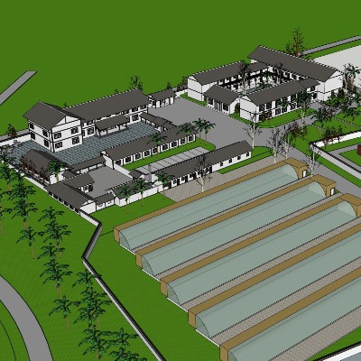  中式四合院鸟瞰su模型下载 