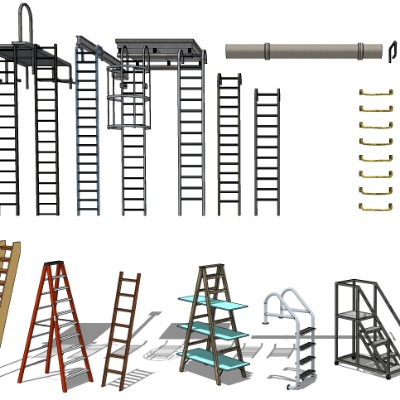  现代爬梯脚手架升降台su模型下载 