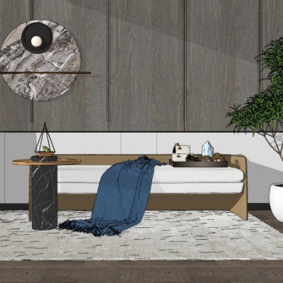  现代布艺床尾凳su模型下载 