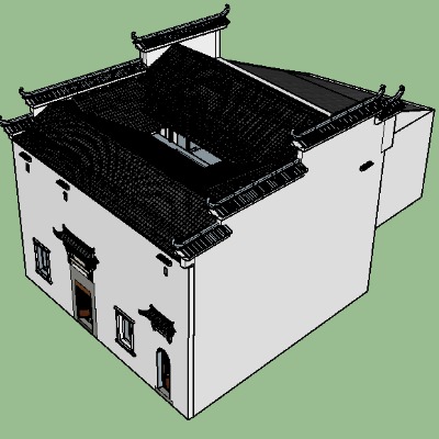  中式古建祠堂外观su模型下载 