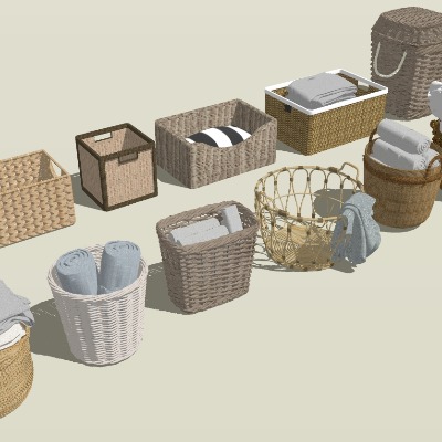  现代衣物收纳箩编织箩筐su模型下载 