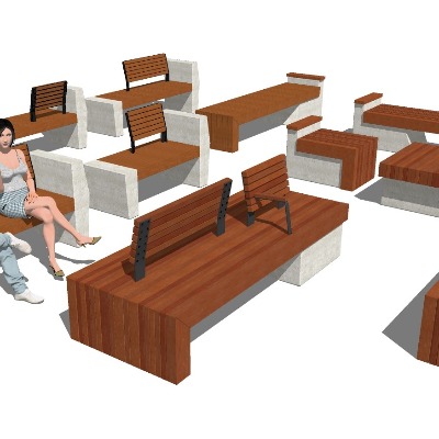  现代户外长椅su模型下载 