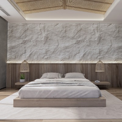  现代侘寂民宿酒店客房su模型下载 