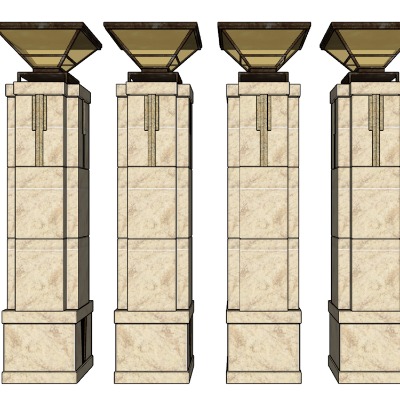  欧式景观灯柱户外灯su模型下载 