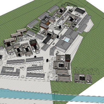  中式景区鸟瞰su模型下载 