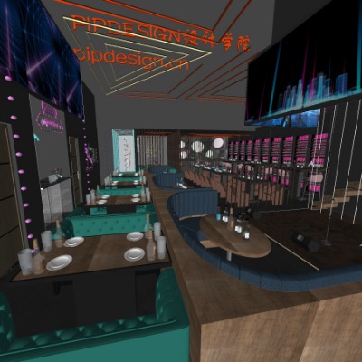  现代酒吧清吧su模型下载 