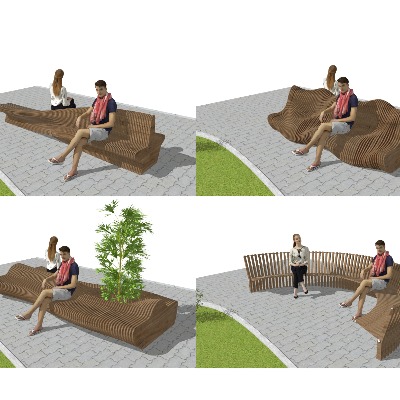  现代公园广场长椅凳su模型下载 